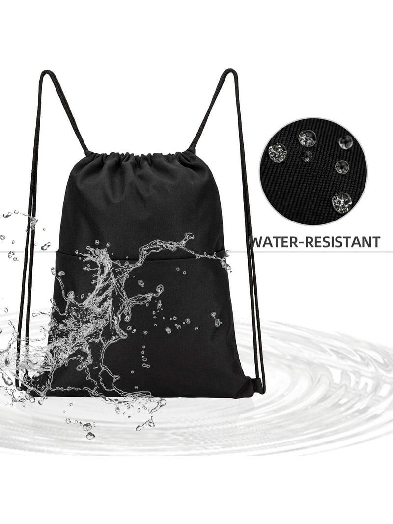 Black Drawstring Backpack Bag Waterproof Draw String Back Sack With Zip