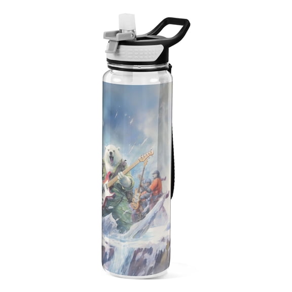 Polar Bear People Ice Sports Water Bottle Portable Travel Mug 32oz BPA Free Leak Proof Straw Transparent Tritan for Gym Yoga Cycling Camping
