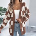 thumbnail image 6 of Womens Oversized Sweaters Casual Fall Long Sleeve Checkered Cardigan Open Front Ribbed Knit Outerwear Sweater Tops, 6 of 6