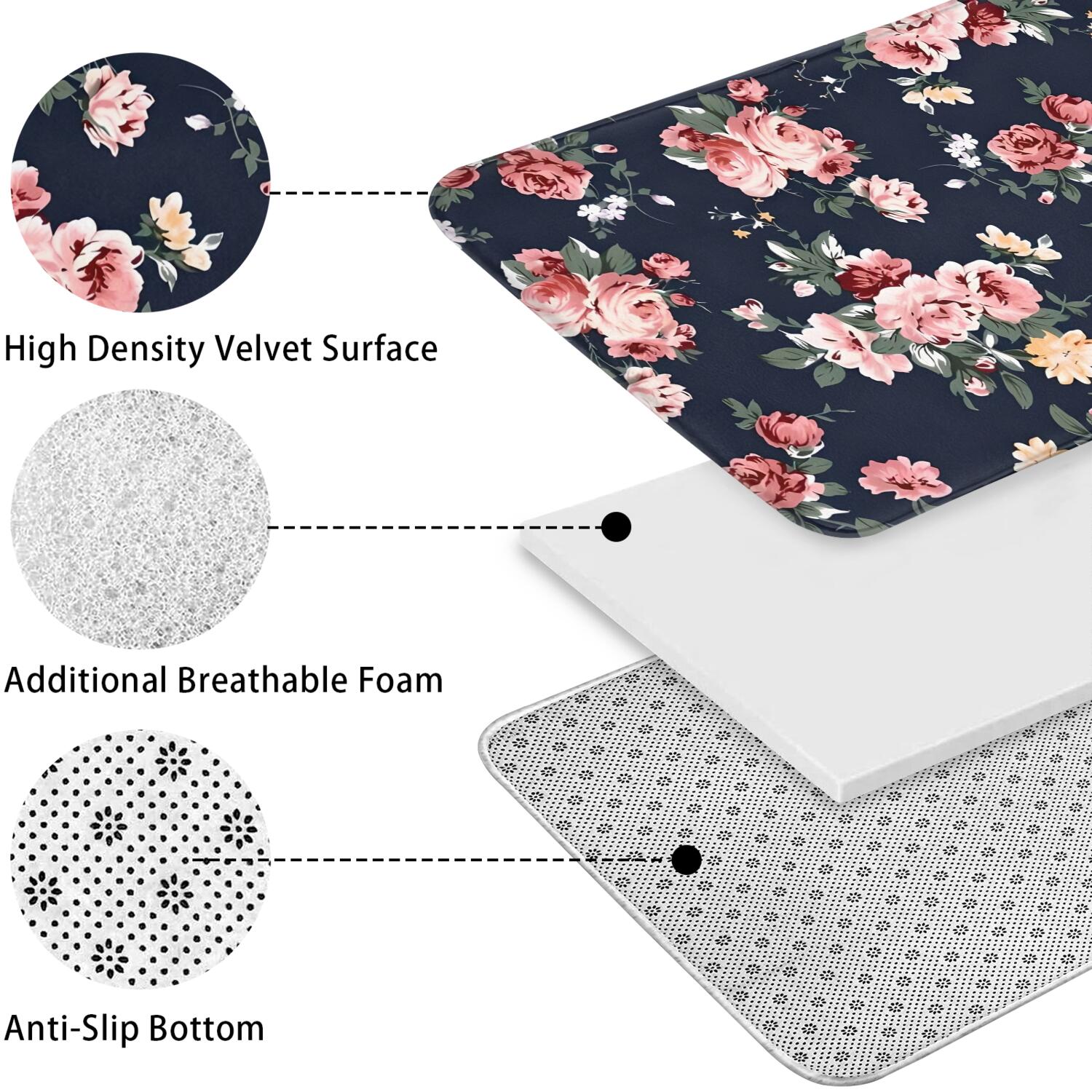Pioneer Flower Floral Print Pattern Bathroom Rugs Sets 3 Piece,Toilet Cover Set,Absorbent Non Slip Bathroom Mats Sets with U-Shaped Contour Rug Toilet Rug Set
