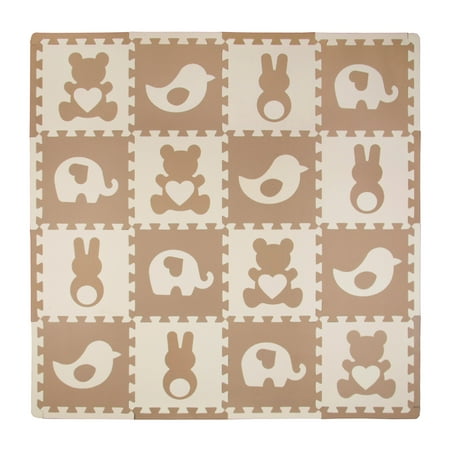 UPC: 0082072510830 | Tadpoles 16 Pc Soft EVA Foam Playmat Set Teddy & Friends 50 x50 Brown