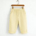 thumbnail image 6 of Endives Womens Linen Pants Striped Print Elastic High Waisted Casual Beach Shorts Cropped Pant With Pockets, 6 of 7