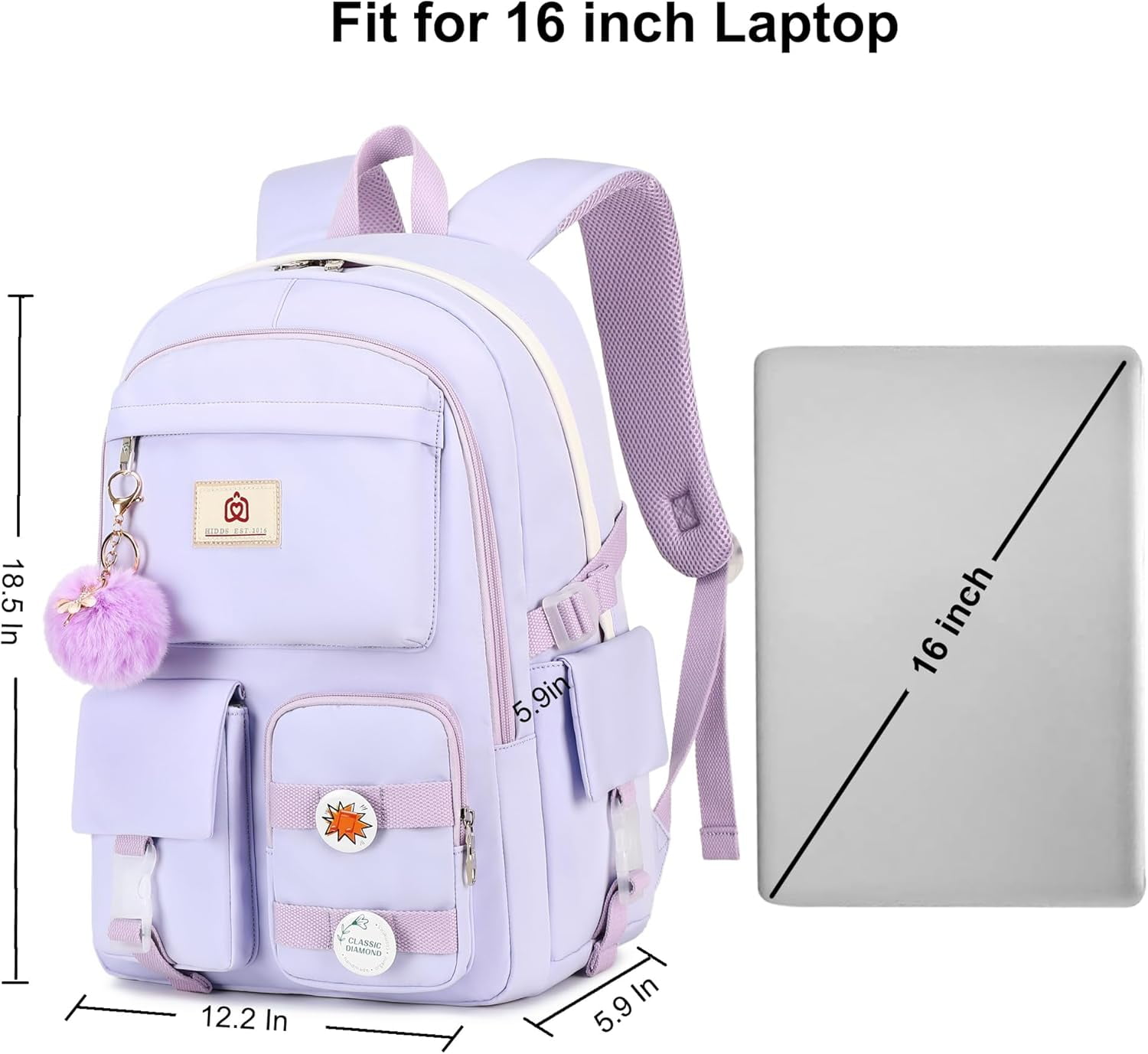AO ALI VICTORY Laptop Backpack 15.6 inch College Backpack Large Schoolbag Anti Theft Travel Backpack Casual Daypack Schoolbag Teen Ladies (Purple)