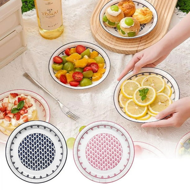 ¡Descuento Extra!, Platos de papel desechables para la cena Platos de papel impermeables y resistentes al aceite Platos de papel ecológicos Vajilla redonda gruesa Platos de papel Platos de fruta