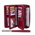 thumbnail image 1 of Kingswick Women's Large Capacity Wallet with 23 Card Holders and 2 ID Windows, Genuine Leather Women's Wallet with RFID Flap Cell Phone, Wrist Wallet Clutch, 1 of 8