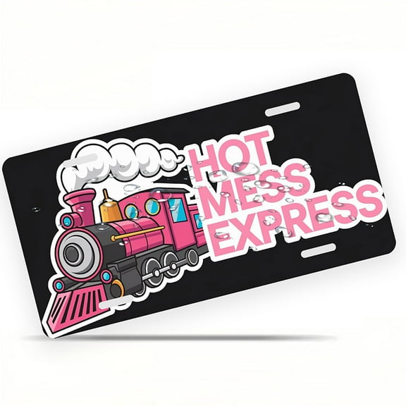 License Plate, Pink Train Humorous Sign Decorative Front,Personalized Stainless Steel License Plate Cover For Men Women,12.2" X 6.2"