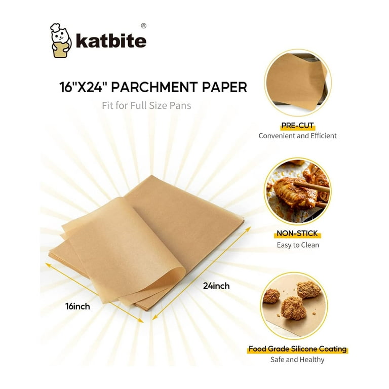 Katbite 100Pcs 16x24 Inch Precut Unbleached Parchment Paper Sheets  Non-stick For Baking.