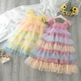 thumbnail image 7 of Girls Dresses Tulle Toddler Fly Sleeve Rainbow Tulle Ruffles Princess Dance Party Clothes Dress Casual Little Girl Dress for 1-2 Years, 7 of 7