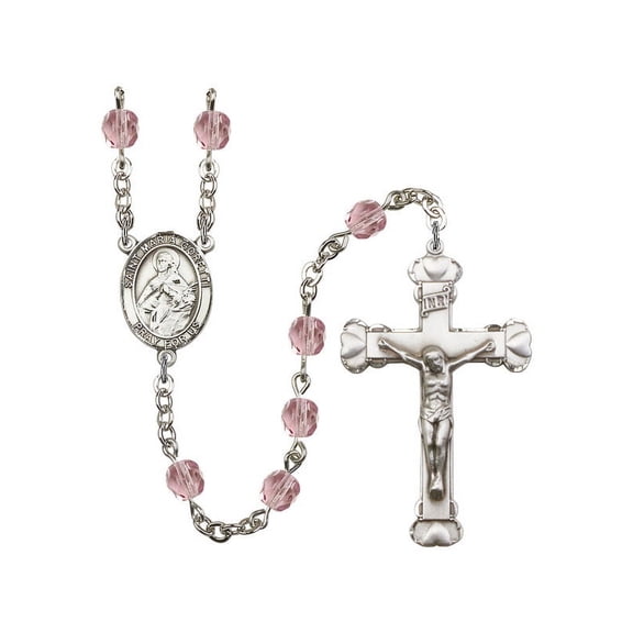 St. Maria Goretti Silver-Plated Rosary 6mm June Light Purple Fire Polished Beads Crucifix Size 1 5/8 x 1 medal charm