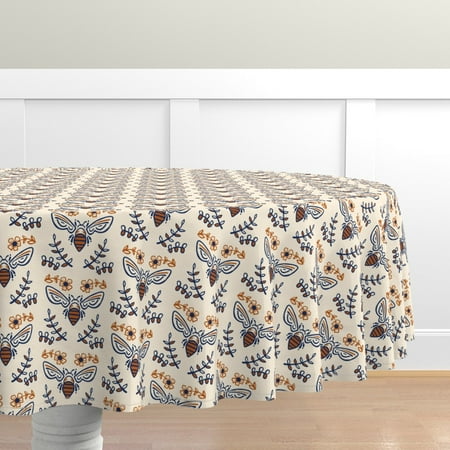 

Cotton Sateen Tablecloth 90 Round - Honey Bee Nature Farm Insect Bug Botanical Mod Fern Print Custom Table Linens by Spoonflower