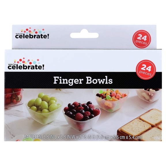 Way To Celebrate Clear Plastic Finger Bowls, 24 Count, 3.8 in, 9.3 oz