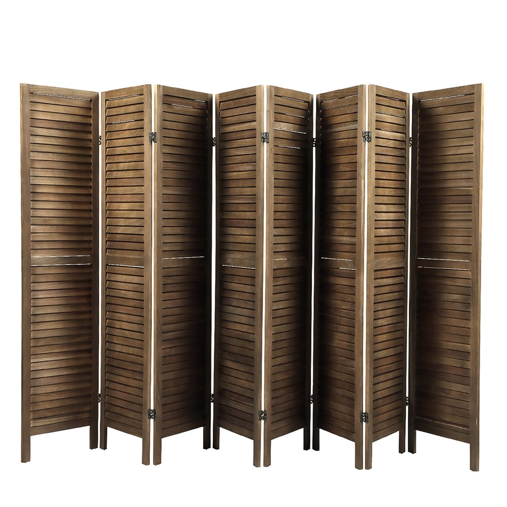 Kadyn 8 Panel Solid Wood Wall Divider for Living Room, Foldable Privacy Screen with Non-slip Feet, Home Office Freestanding Room Divider for Study, Brown