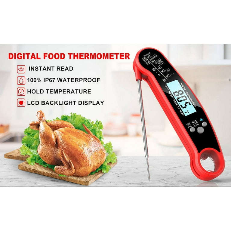 Instant Read Digital Meat Thermometer for Food, Bread Baking, Water and  Liquid. Waterproof and Long Probe with Meat Temp Guide for Cooking,…