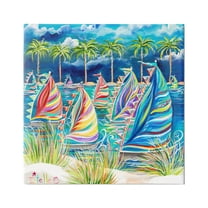 Stupell Industries Tropical Patterned Boats Transportation Painting Gallery Wrapped Canvas Art Print Wall Art, 36 x 36