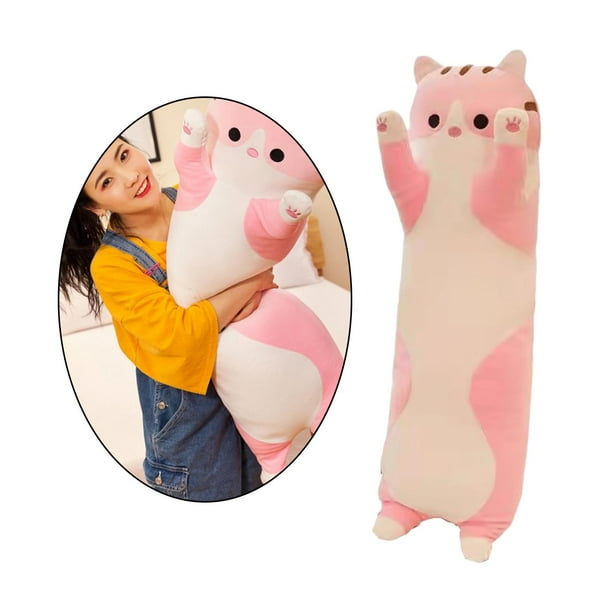 Juguete de Gato para Dormir, Algodón de Dibujos Animados, Relleno Encantador de Algodón de Felpa, Almohada Larga Abrazable para Gatos para Oficina, N , Rosa 70cm Rosa 70 cm Hugo Gato almohada peluche juguetes