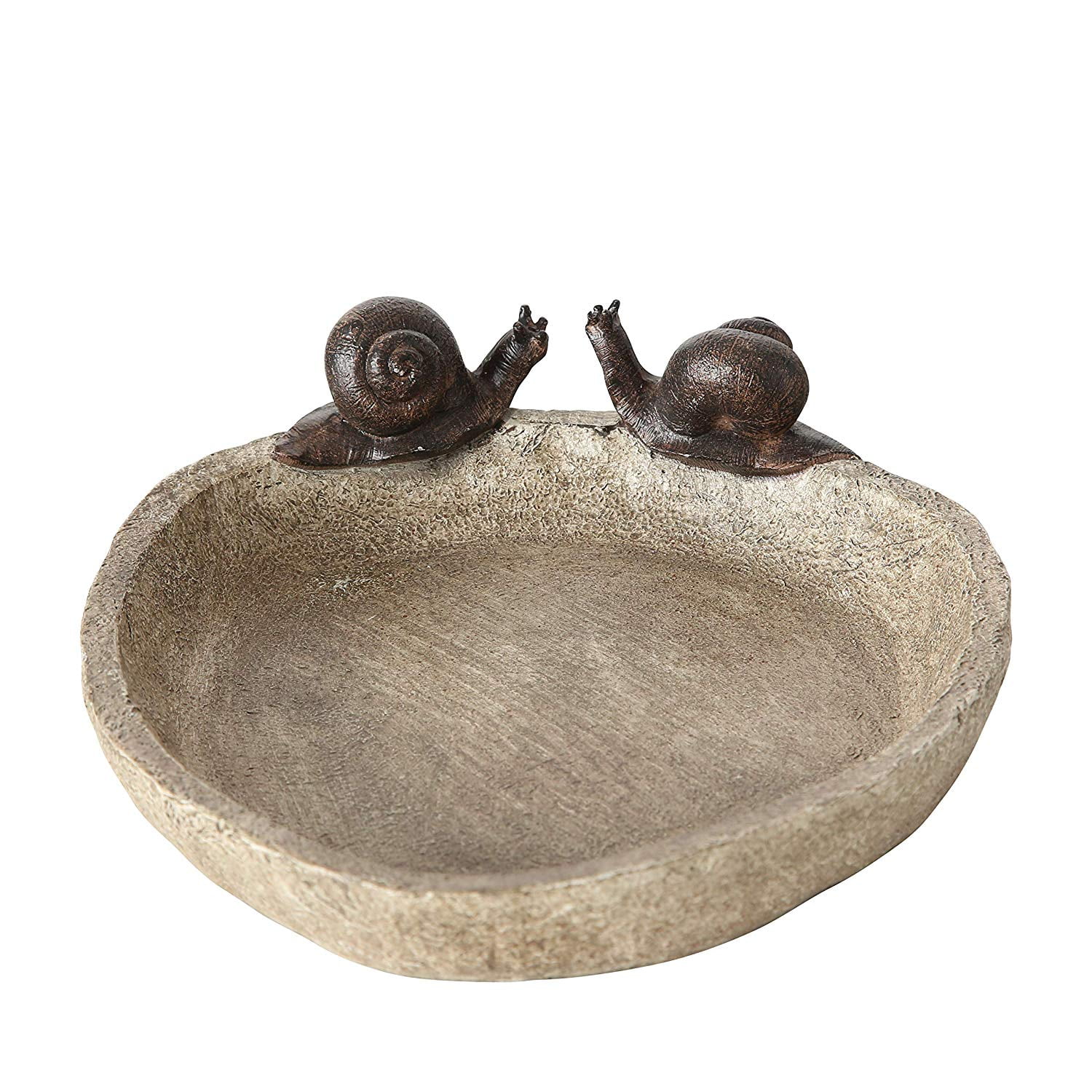 Bird Bath with 2 Snails, Beige Stone Finished Basin and Brown, All Weather Poly Resin, 8 1/4 inches Diameter (21cm)