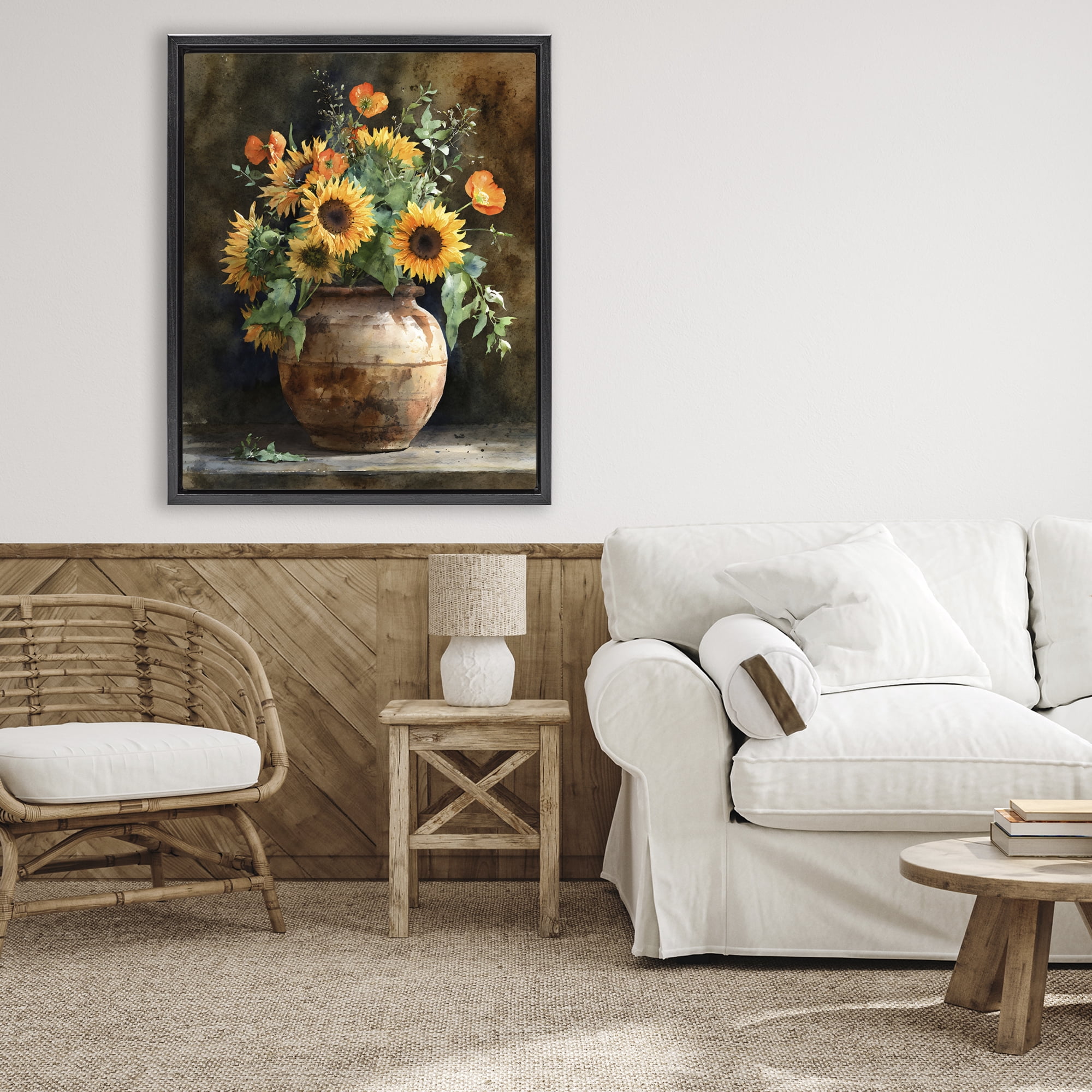 Stupell Industries Rustic Sunflower Display Black Framed Floater Canvas Wall Art, design by Franklyn Gregory