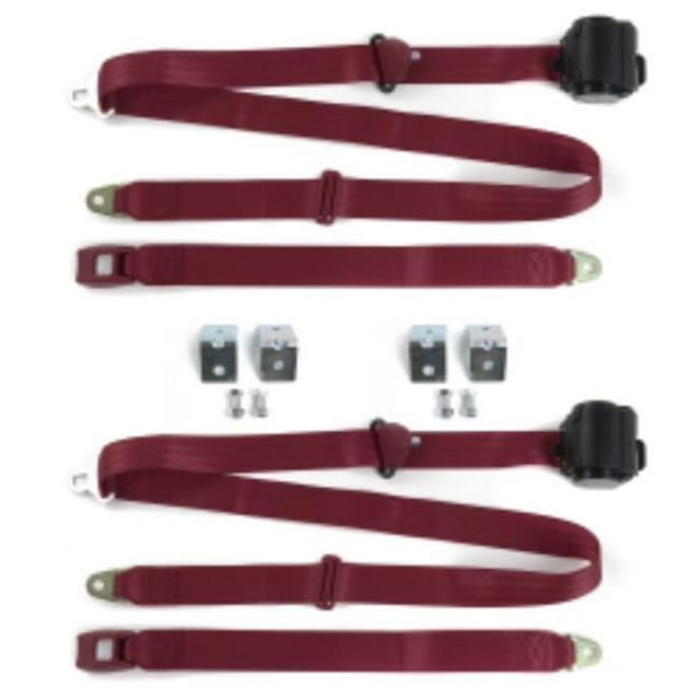 Buick Roadmaster 1957-1958 Standard 3 Points Burgandy Kit de Ceinture de Sécurité à Godet Rétractable avec Bracketry - 2 Ceintures