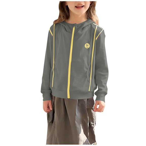 AINIYS Kids' Hooded Zip-Up Sweatshirt Jacket with Functional Pockets Lightweight Casual Coat for Daily Outdoor Play Wear Gray 2 Years