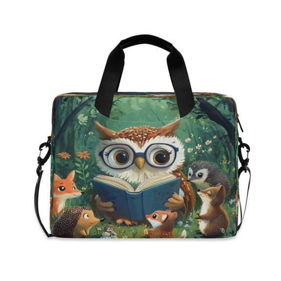 16inch Laptop Briefcase, Business Laptop Bag with Detachable Strap & Padded Compartment, Water-Resistant Polyester，A Cute Owl