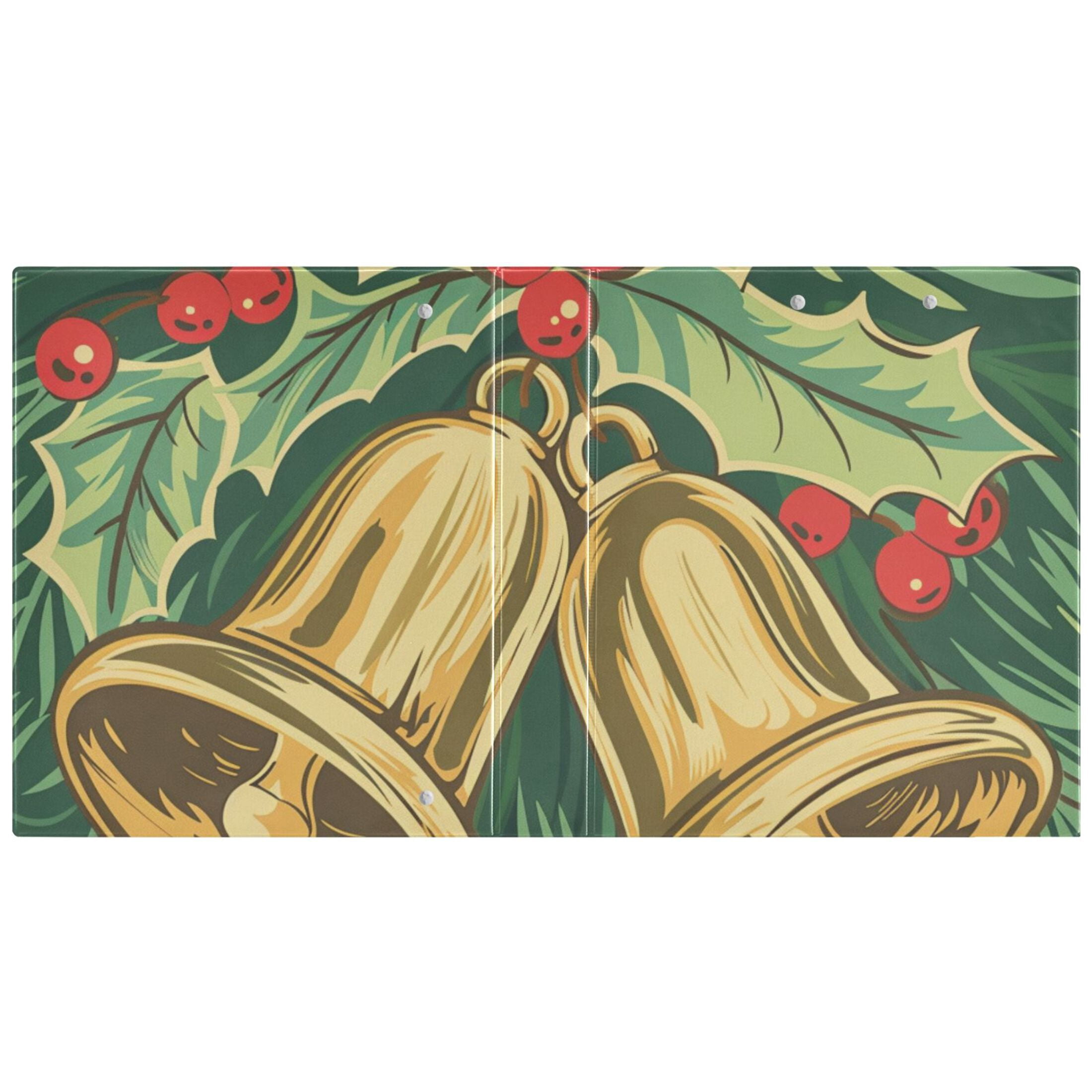 Christmas Bells and Holly Berries 3 Ring Binders 1.5 inch Hardcover File Folders with Interior Pockets A4 Size Organizer for School Office Hospital