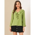 thumbnail image 2 of Blusa de gasa Allegra K con cuello En V volantes Verde claro S, 2 of 6