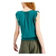 thumbnail image 2 of I.N.C Womens Smocked Ruffled Blouse, Green, Medium, 2 of 2