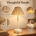 thumbnail image 2 of Vintage Rattan LED Table Lamp, Rechargeable Touch Dimmable Bedside Light, Scalloped Woven Shade Decorative Lamp for Bedroom Living Room Patio, 2 of 7