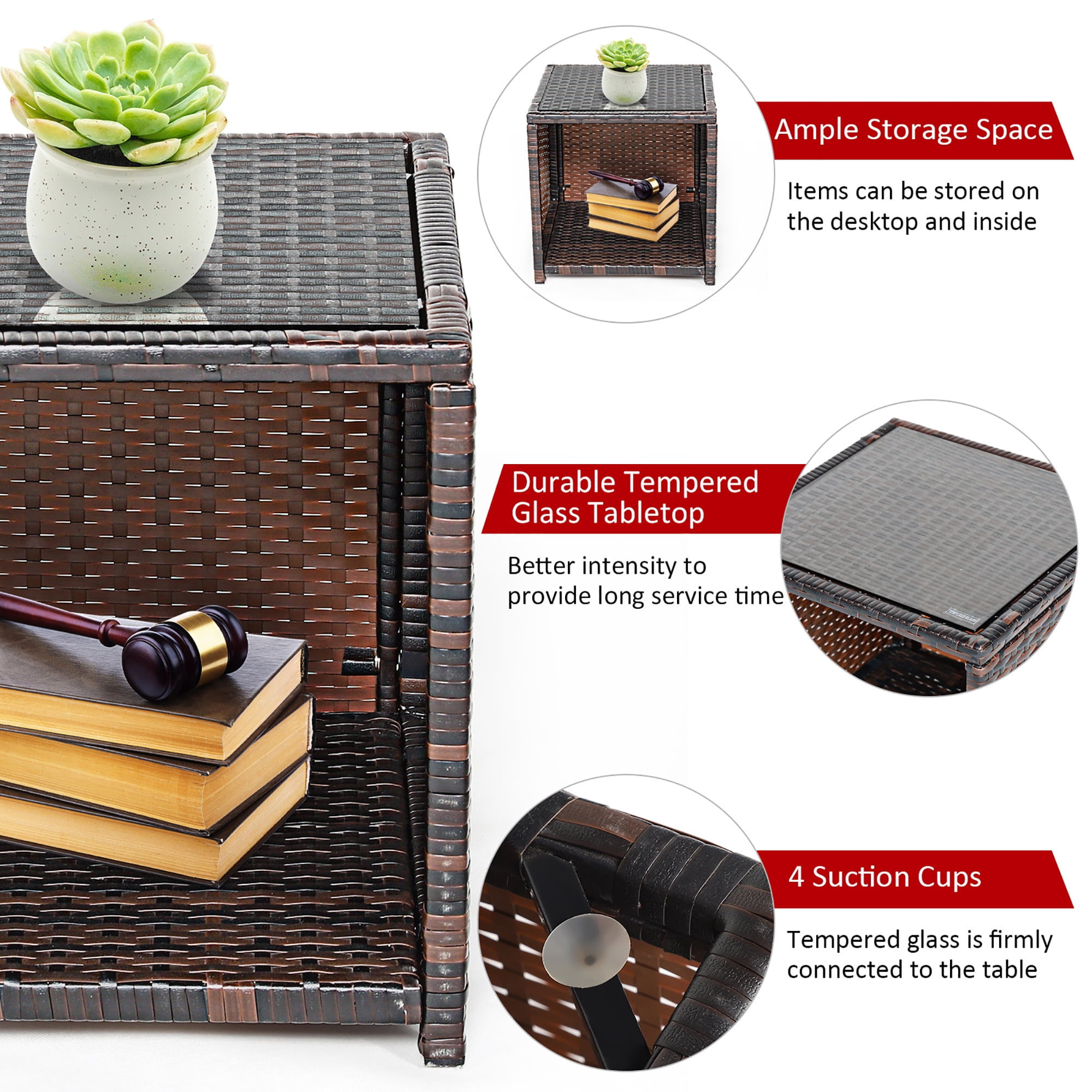 Costway 3PCS Patio Rattan Wicker Furniture Cushion Sofa Coffee Table Red
