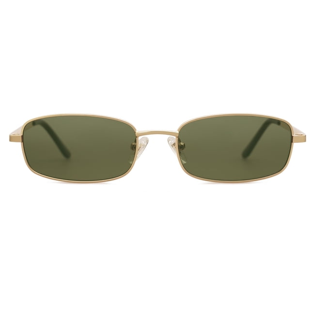 Gafas de Sol SOJOS Y2k Rectángulo Delgado SJ1187 Oro/Verde Oscuro