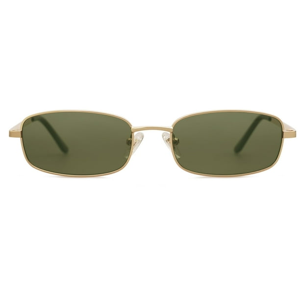Gafas de Sol SOJOS Y2k Rectángulo Delgado SJ1187 Oro/Verde Oscuro