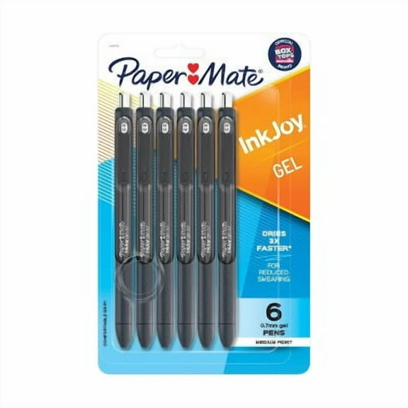 Ink Joy 6pk Gel Pens 0.7mm Medium Tip Black: Retractable Quick Drying Stationery with Pocket Clip
