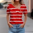 thumbnail image 2 of Dazajoo Striped Short Sleeve Tops for Women Fashion Slant Lapel Collar Shirts 2024 Womens Summer Casual Button V Neck Tees Shirt,Red,XXL, 2 of 5