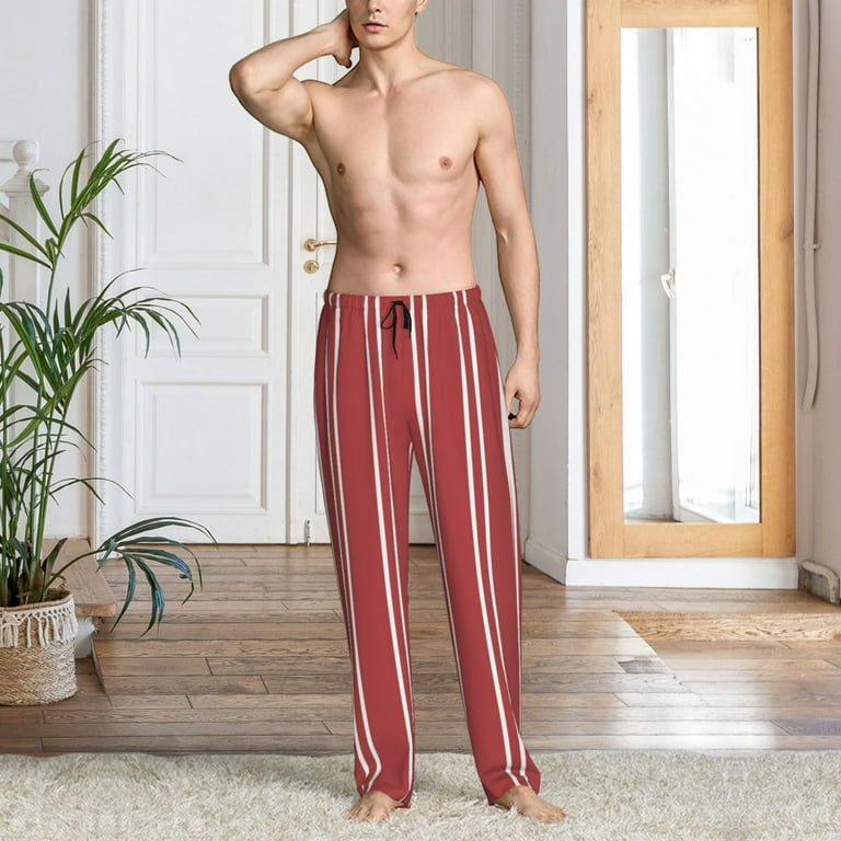 Junzan Men'S Pajama Pants Stripes Red White Sleepwear Pants Pj Bottoms  Drawstring And Pockets 
