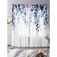 thumbnail image 4 of Blue Eucalyptus Semi Sheer Curtains 108 Inch Length 2 Panels Set, Weeping Botanical Leaf Watercolor Sheer Kitchen Curtain Privacy Voile Window Curtain for Living Room Bedroom Rod Pocket Drapes, 4 of 7