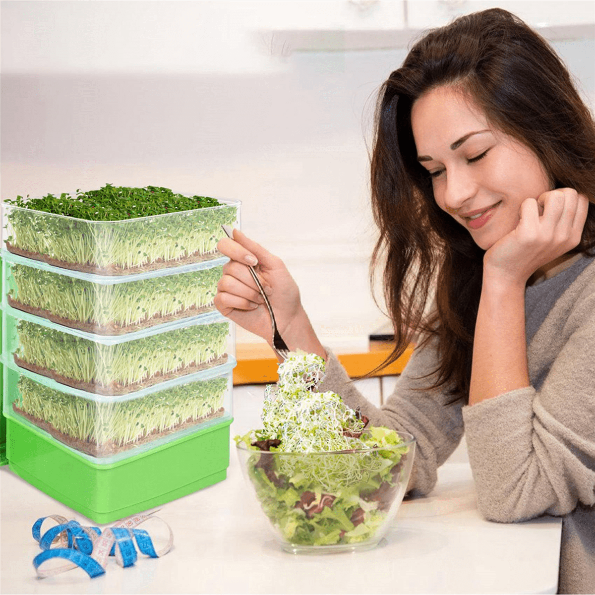 2X Bean Seed Germination Kit, Micro-Green Plant Growing Tray, Drain Four-Tier Stackable Sprout Kit
