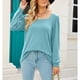 thumbnail image 3 of Camisa azul de primavera-otoño para mujer, talla M, top holgado de punto de manga larga con cuello ancho, 3 of 8