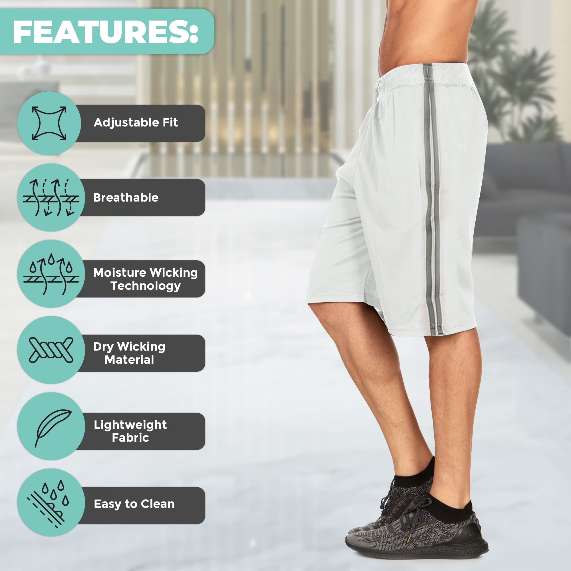 5 Pack: Mens Moisture Wicking Athletic Basketball & Gym Workout Shorts with Pockets Multipack, Sizes up to 3XL
