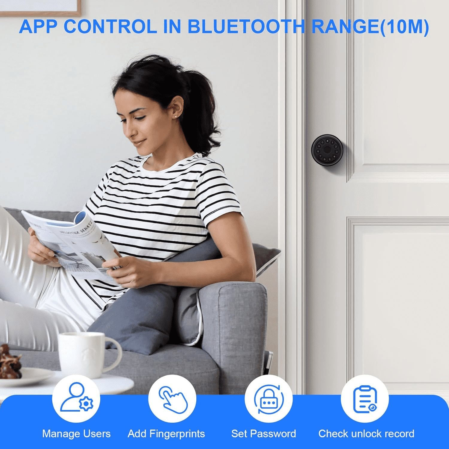 Smart Door Lock,4-in-1 with Keypad Bluetooth Control, Biometric Door knobs with App Control, Biometric Door Lock for Bedroom Home Office Apartment