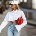 thumbnail image 3 of Douhoow White Shirts for Women Crop Tops Long Sleeve Turn Down Collar Irregular Blouse, 3 of 8