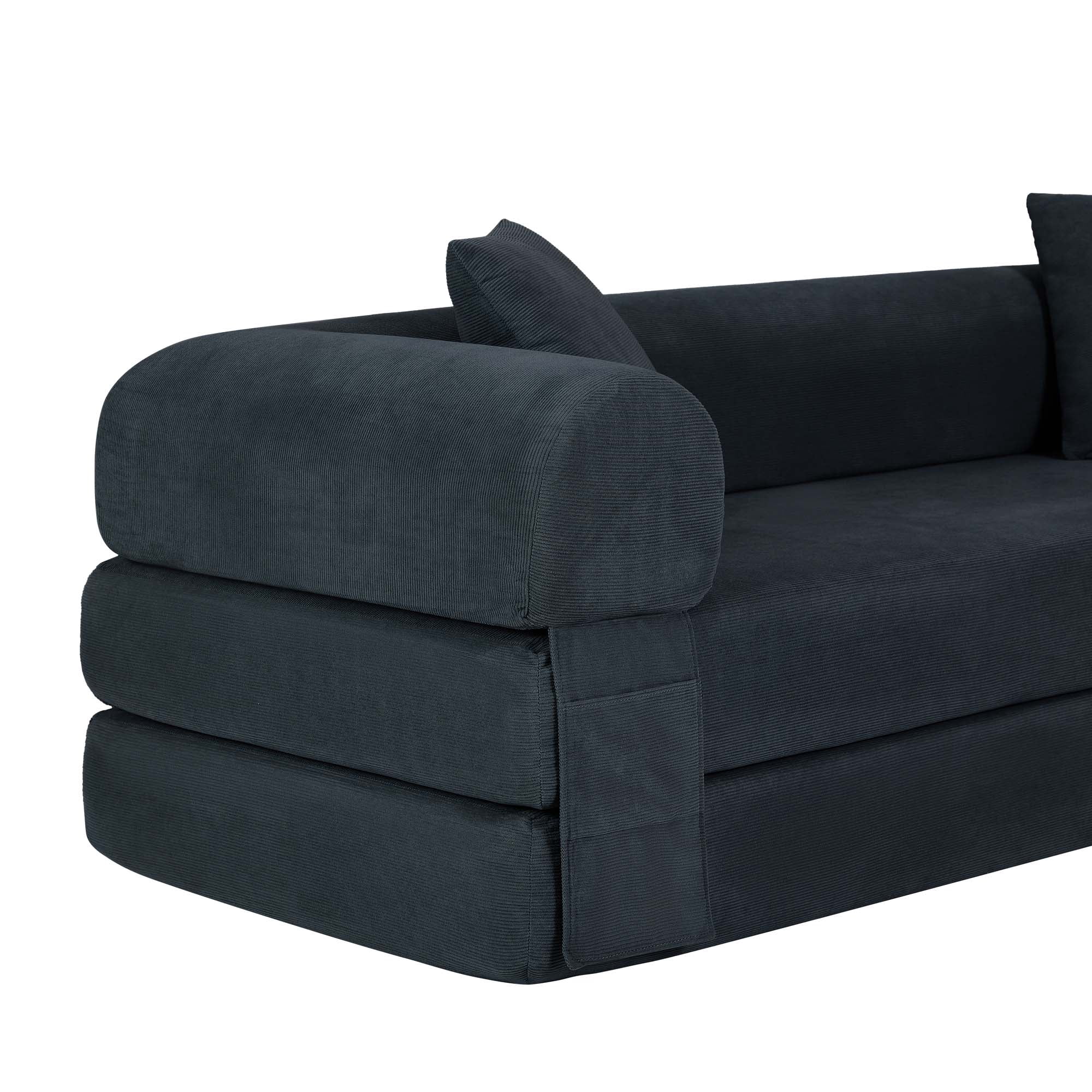 Miniyam 80" W Convertible Sofa, Boneless Couches for Living Room, Folding Sleeper Sofa Bed Queen with Pockets, Corduroy Flod Out Compressed Couch in a Box(Dark Gray)