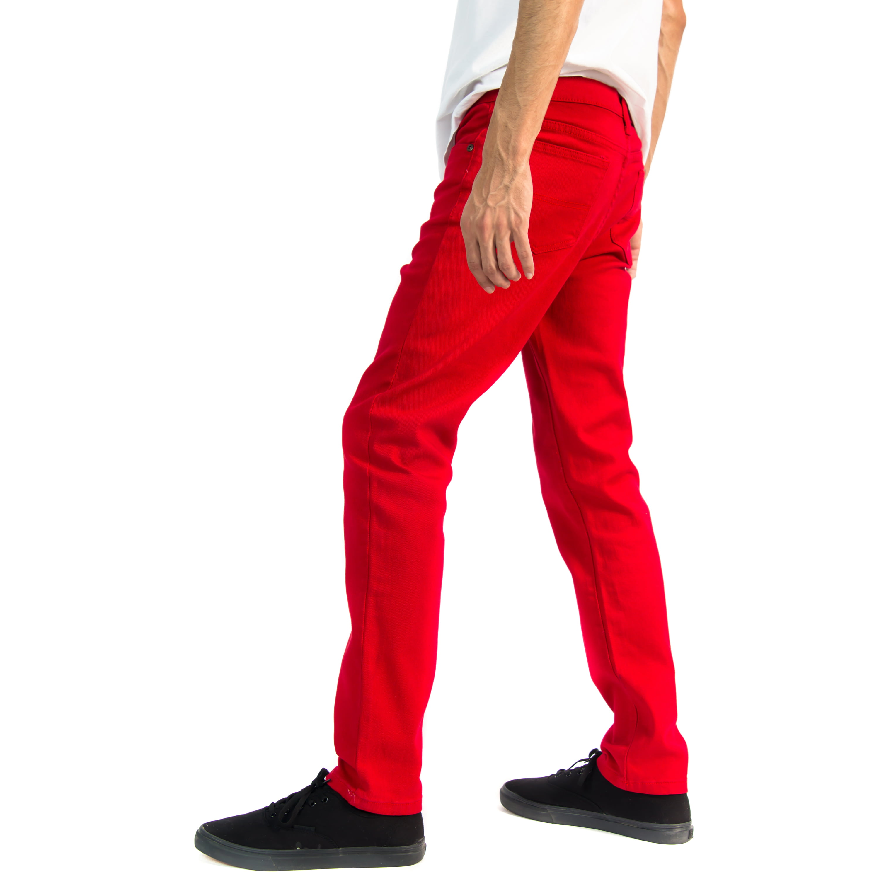 Alta Designer Fashion Mens Slim Fit Skinny Denim Jeans - Red - Size 36