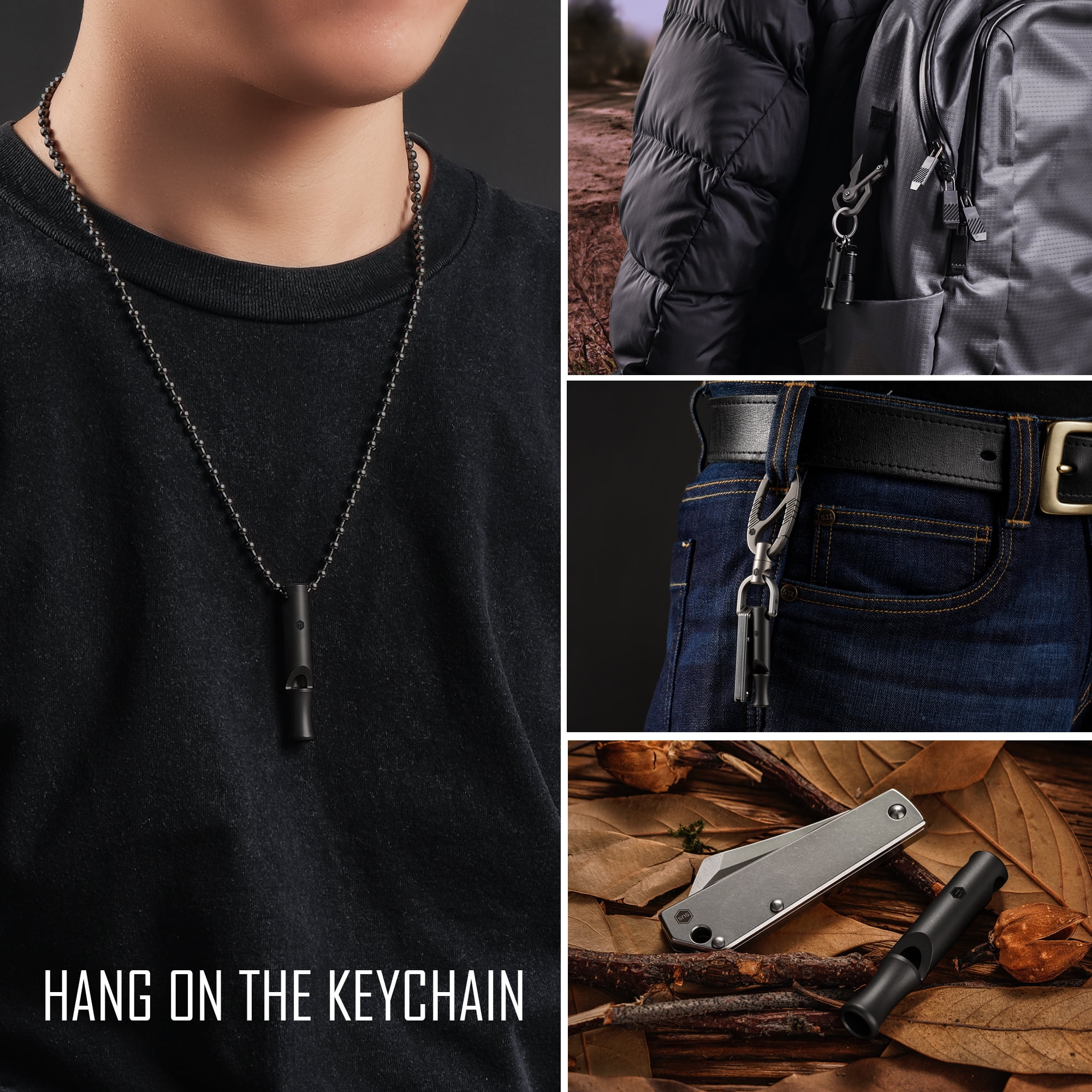 Key Unity Titanium Whistle, EDC Necklace Signal Whistle for Outdoor Safety, Camping, Hiking, Training, KA22
