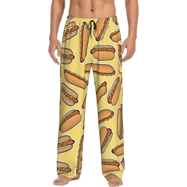 Fotbe Hot Dogs Pantalones de Pijama para Hombre, Pantalones de Dormir, Pantalones de Casa con Cintura Ajustable y Bolsillos-Small