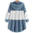 thumbnail image 4 of WMTBSRSW Women's Oversized Fuzzy Fleece Hoodies Wearable Blanket Hoodie Side Button Hooded Sweatshirt with Hood Color Block Plush Sherpa Hoodies Navy Large, 4 of 4