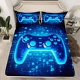 thumbnail image 2 of Manfei Neon Gamepad Bed Sheets 4pcs for Boys, Teens Gamer King Sheets, Black Blue Stereoscopic Cubes Sheet Set, Lightweight Room Decor, 2 of 6