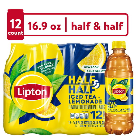 Lipton Half & Half Iced Tea and Lemonade, Bottled Tea Drink, 16.9 fl oz, 12 Pack Bottles