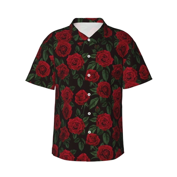 Fotbe Rose Camisa Hawaiana para Hombre Unisex – Camisa Casual de Verano con Botones de Manga Corta de Algodón y Lino,X-Large