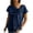 Navy, variant on Women's Bow Tie V Neck Short Sleeve Blouse Casual Linen Tunic Tops Summer Outfit Loose Fit Flowy Work Office Streetwear Vacation Khaki L