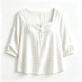 thumbnail image 4 of Guluxicc Women's Plaid Blosures Plus Size Loose Scoop Neck Short Bubble Sleeve Tops for Everyday Wear Spring Summer Casual Outfits, 4 of 4